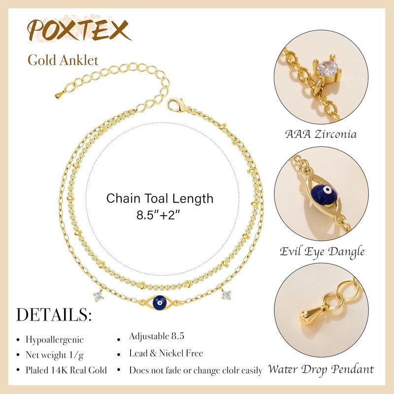 Poxtex Sterling Silver Anklet Bracelets for Women Waterproof, 925 Sliver Plated CZ & Heart Charm Dainty Layer Anklets for Women Trendy, Simple Chain Anklets Set Gifts for Women, Mother Day Jewelry Gifts for Her Women Mom Wife Girlfriend - Image 4
